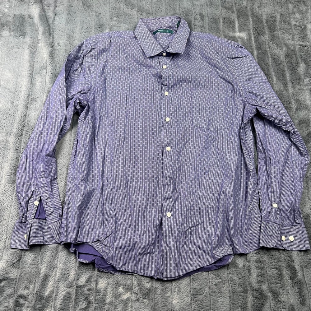 Perry Ellis Mens XL Purple Geometric Pinstripe Cotton Long Sleeve Button Down